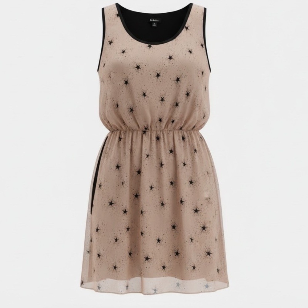 Celestial Mini Dress Stars Fairy Womens Size 16 Bloomchic Tan Black Stars